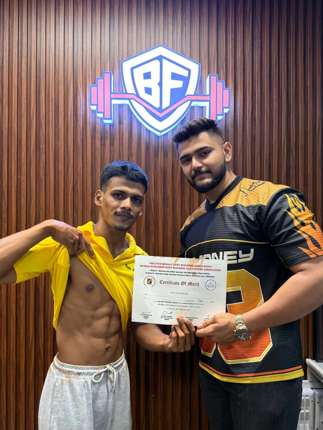 A Navodit Mumbai Shree 2025 certificate, celebrated at Bawa Fitness
